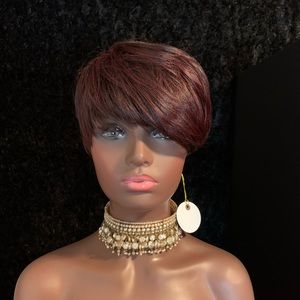 Short “Put On & Go” Burgundy Wine Color Synthetic Wig